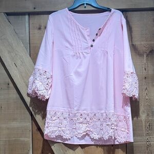 Lace-Trim Pink Women's Tunic Top